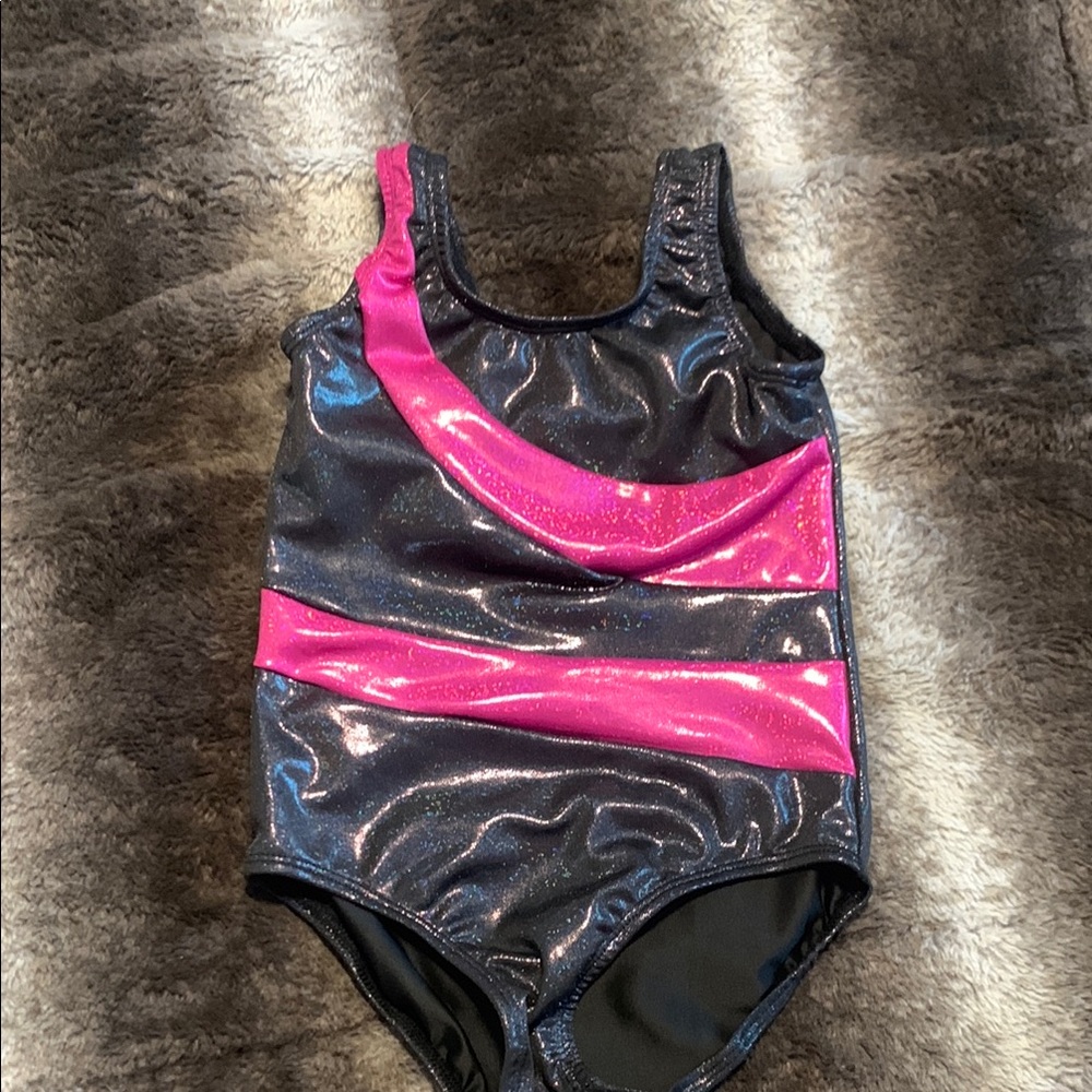 Sparkly Black and Pink Gymnastics Leotard
